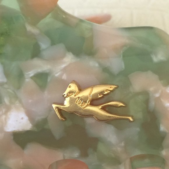 ETRO Milano Made in ITALY Acrylic Lrg HAIR CLIP Gold Plated PEGASUS 4x1.5\